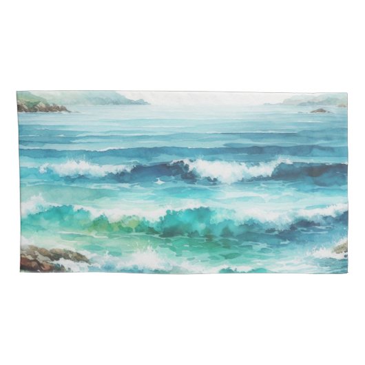 King Pillow Hoesjes Ocean Waves Beach Waterverf Kussensloop (Achterkant-Rechts)