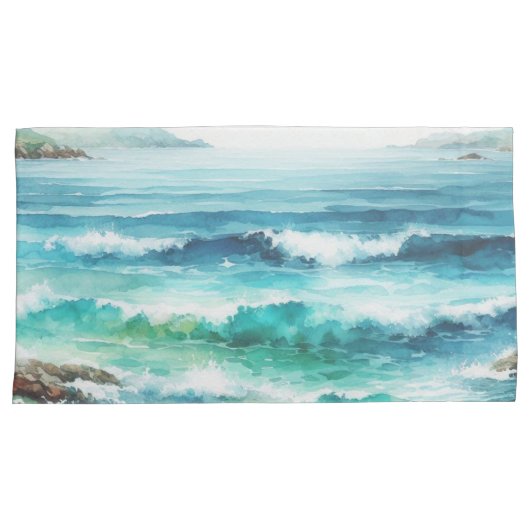 King Pillow Hoesjes Ocean Waves Beach Waterverf Kussensloop (Voorkant-Rechts)