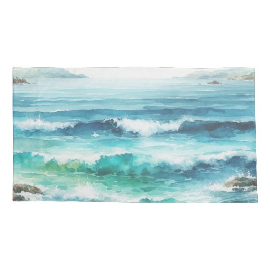 King Pillow Hoesjes Ocean Waves Beach Waterverf Kussensloop (Achterkant-Links)