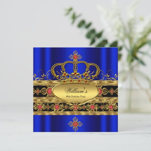 King Prince Royal Blue Red Crown Birthday 2 Kaart (Staand voorkant)