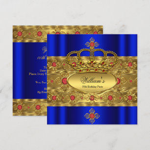 King Prince Royal Blue Red Crown Birthday Kaart