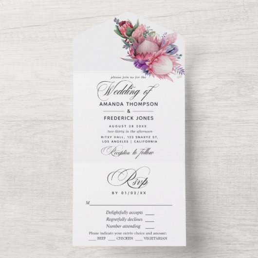 King Protea Blossom Boho Wedding All In One Uitnodiging (Binnen)