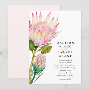 King Protea Pink Floral Wedding Kaart