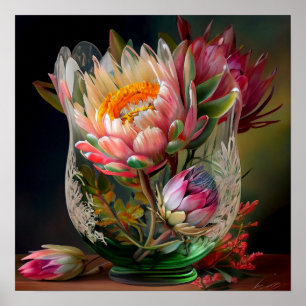 King Protea Pink Yellow Red Beauful Bouquet Poster