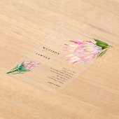 King Protea Roze Waterverf Bloemen Huwelijk Acryl Uitnodigingen (Laagn)