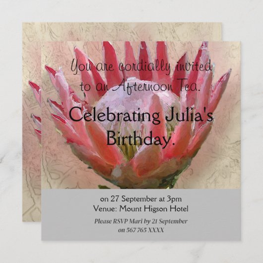 King Protea uitnodiging High Tea (Voorkant / Achterkant)