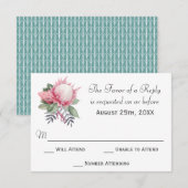 King Protea Waterverf Botanische bruiloft RSVP Kaartje (Voorkant / Achterkant)