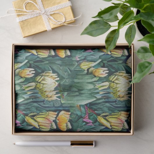 King Protea waterverf oud botanisch Tissuepapier (Geschenk)