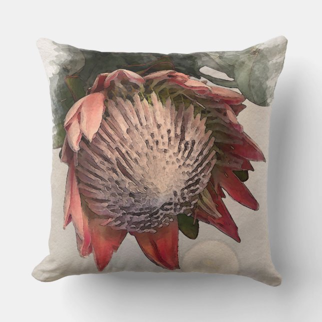 King Protea Waterverf Paper Design Pillow Kussen (Voorkant)