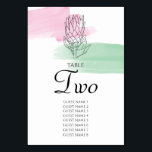 King Protea Waterverf Wedding Guest Names Kaart<br><div class="desc">Dit ontwerp is voorzien van een elegante zwarte afbeelding van een koningseiwithoudende bloem. De roze en groene de borstelslagen van de waterverf brengen de zwarte en witte florale illustratie tot leven. Roze en groene verfslagen creëer de florale kleurtonen die het ontwerp aanvullen. Het ontwerp is gecentreerd om de geavanceerde typografie...</div>