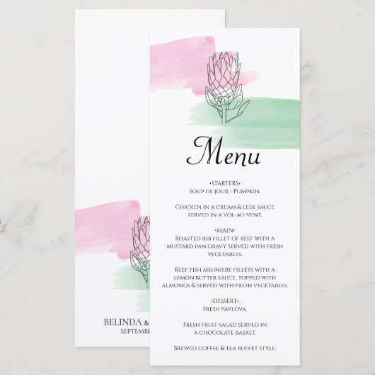 King Protea Waterverf Wedding Menu (Voorkant / Achterkant)
