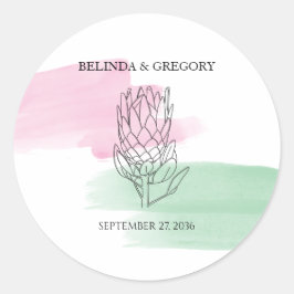 King Protea Waterverf Wedding Ronde Sticker