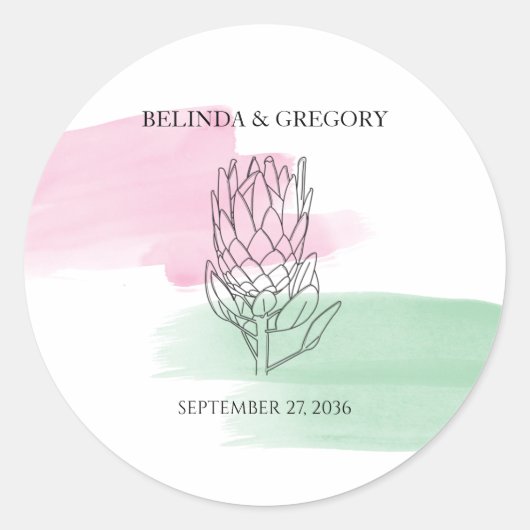 King Protea Waterverf Wedding Ronde Sticker (Voorkant)