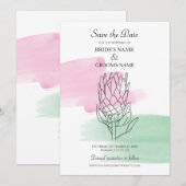 King Protea Waterverf Wedding Save the Date (Voorkant / Achterkant)