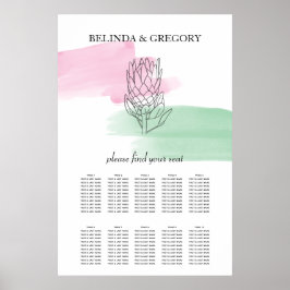 King Protea Waterverf Wedding Seating Chart Poster
