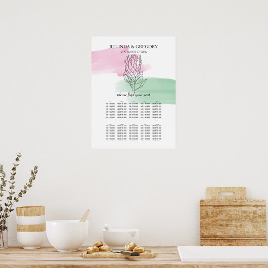 King Protea Waterverf Wedding Seating Chart Poster (Keuken)