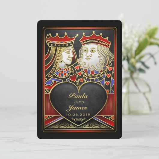 King & Queen Black Gold Vegas en Uitnodiging (Staand voorkant)