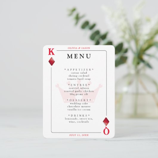 King & Queen of Diamonds Spelen Kaart Wedding Menu (Staand voorkant)