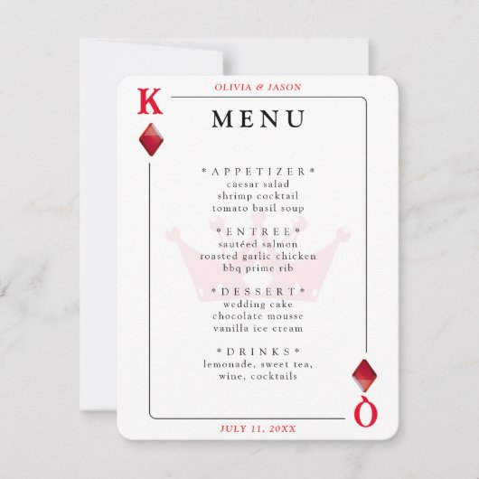 King & Queen of Diamonds Spelen Kaart Wedding Menu (Voorkant)