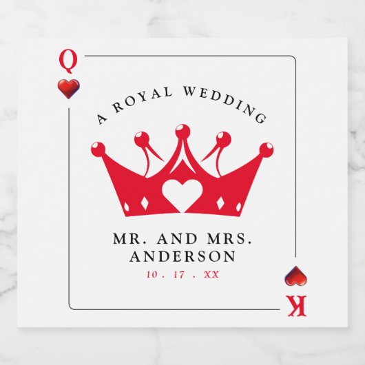 King & Queen of Hearts Casino Poker Kaart Sparkling Wijnetiket (Enkel label)