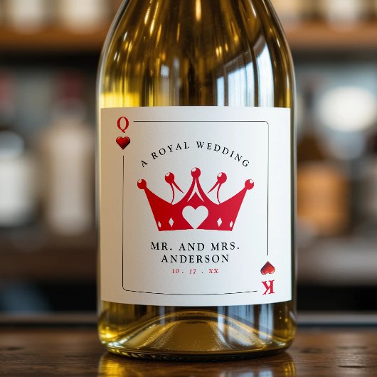 King & Queen of Hearts Casino Poker Kaart Sparkling Wijnetiket