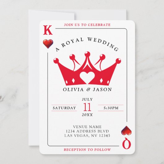 King & Queen of Hearts Casino Poker Kaart Wedding (Voorkant)