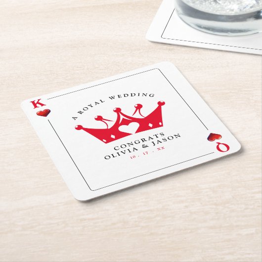 King & Queen of Hearts Casino Poker Kaart Wedding Kartonnen Onderzetters (Schuin)