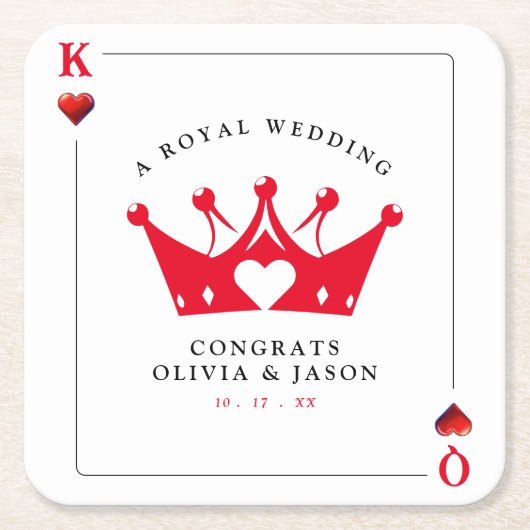 King & Queen of Hearts Casino Poker Kaart Wedding Kartonnen Onderzetters (Voorkant)