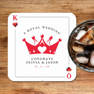 King & Queen of Hearts Casino Poker Kaart Wedding Kartonnen Onderzetters