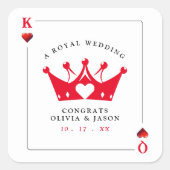 King & Queen of Hearts Casino Poker Kaart Wedding Vierkante Sticker (Voorkant)