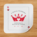 King & Queen of Hearts Casino Poker Kaart Wedding Vierkante Sticker<br><div class="desc">Koning en koningin van de harten spelen kaart bruiloft stickers. Personaliseer het met uw evenementengegevens. Geweldig voor een poker of Las Vegas themafeest.</div>