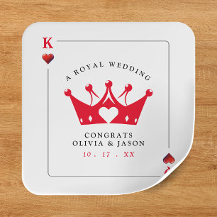 King & Queen of Hearts Casino Poker Kaart Wedding Vierkante Sticker