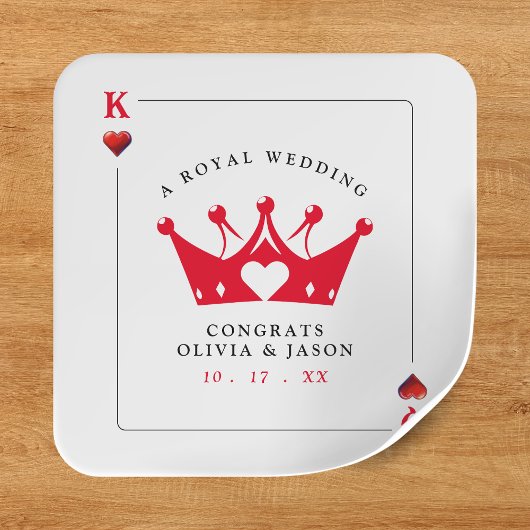 King & Queen of Hearts Casino Poker Kaart Wedding Vierkante Sticker