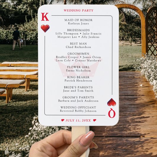 King & Queen of Hearts Poker Kaart Wedding Program Handwaaier
