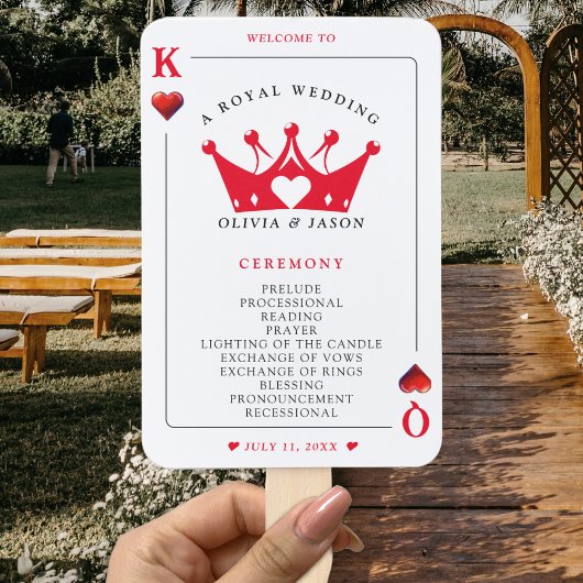 King & Queen of Hearts Poker Kaart Wedding Program Handwaaier