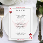 King & Queen of Hearts Spelen Kaart Wedding Menu<br><div class="desc">Koning en koningin van de harten spelen kaart bruiloft receptie menu. Personaliseer het met uw evenementengegevens. Geweldig voor een Las Vegas / poker thema viering.</div>