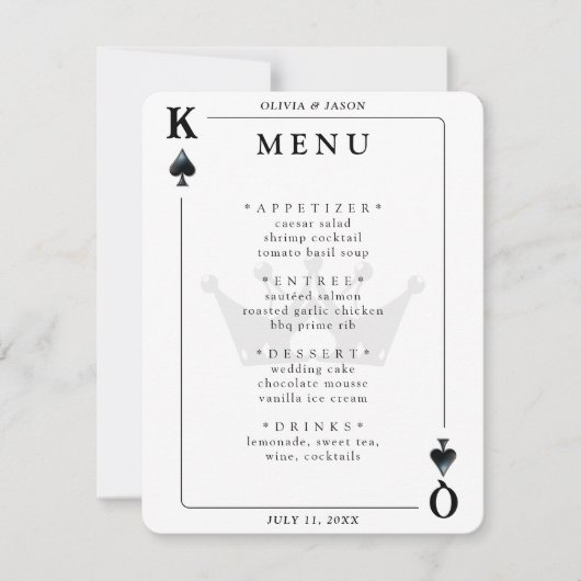 King & Queen of Spades Spelen Kaart Wedding Menu (Voorkant)