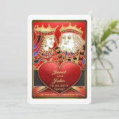 King & Queen Red & Black Vegas bruiloft uitgenodig Kaart (Staand voorkant)
