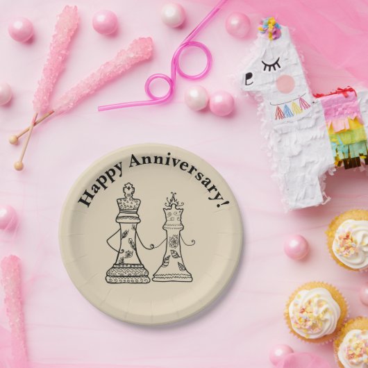 King & Queen Schaakfiguren Trouwpapier Bord (Feest)