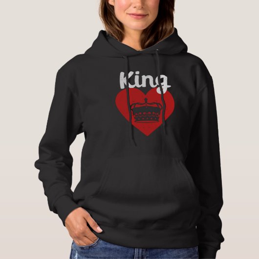King Red Heart Crown Silhouette Couples Man Woman  Hoodie (Voorkant)