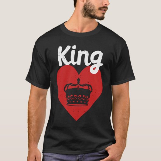 King Red Heart Crown Silhouette Couples Man Woman  T-shirt (Voorkant)
