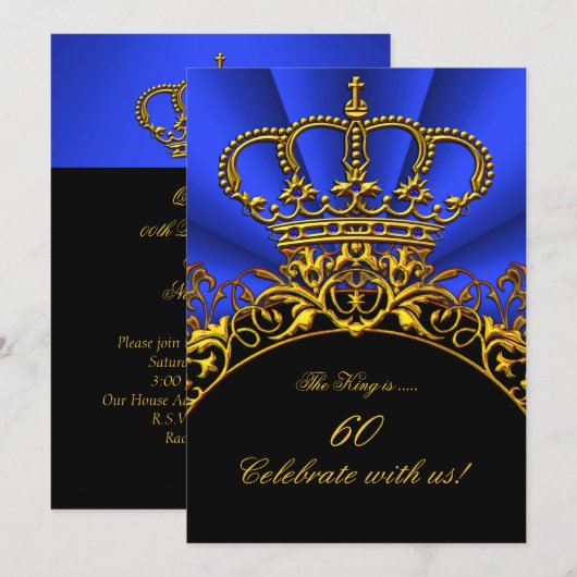 King Regal Queen Gold Royal Blue Birthday Party 2 Kaart (Voorkant / Achterkant)