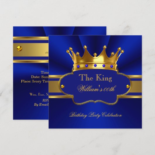 King Royal Blue Gold Birthday Party Mannen Mans Kaart (Voorkant / Achterkant)