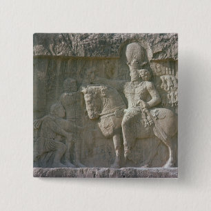 King Shapur I en Valerian Sassanian Vierkante Button 5,1 Cm
