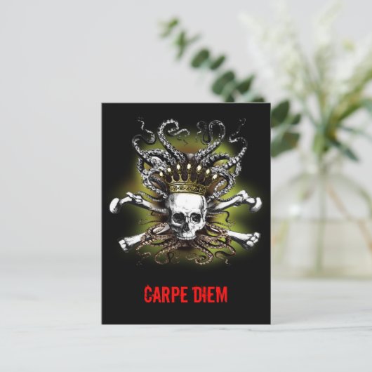 King Squid Skull Carpe Diem Briefkaart (Staand voorkant)