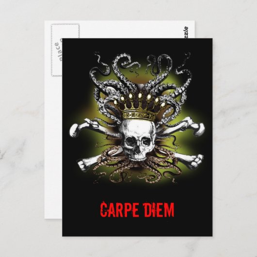King Squid Skull Carpe Diem Briefkaart (Voorkant / Achterkant)