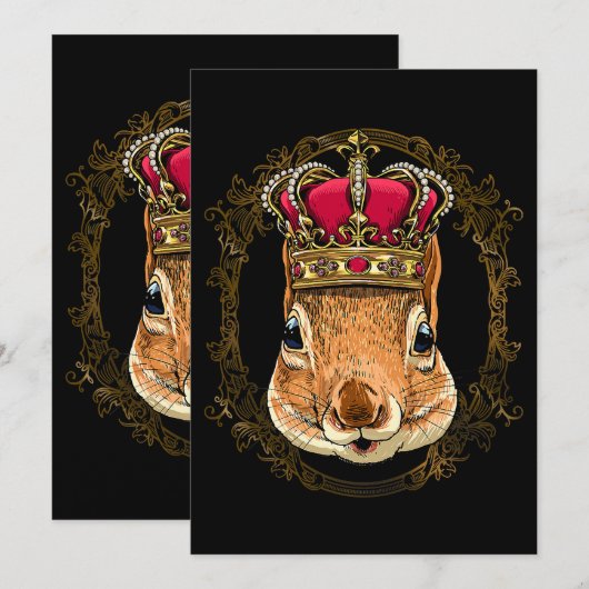 King Squirrel Wearing CrownQueen Squirrel Animal 3 Kaart (Voorkant / Achterkant)