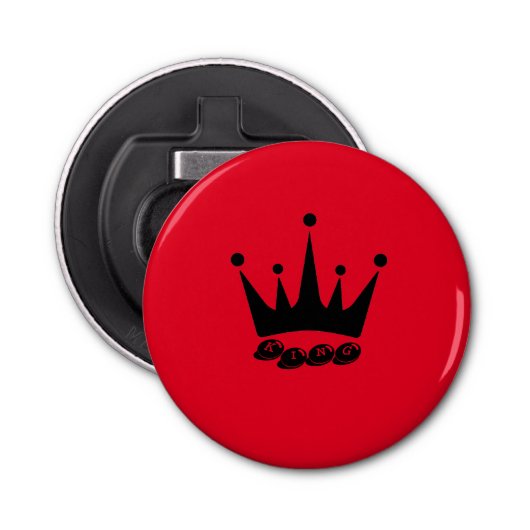 King Tekst Zwart Kleur Kroon Knop Flesopener Button Flesopener (Voorkant)