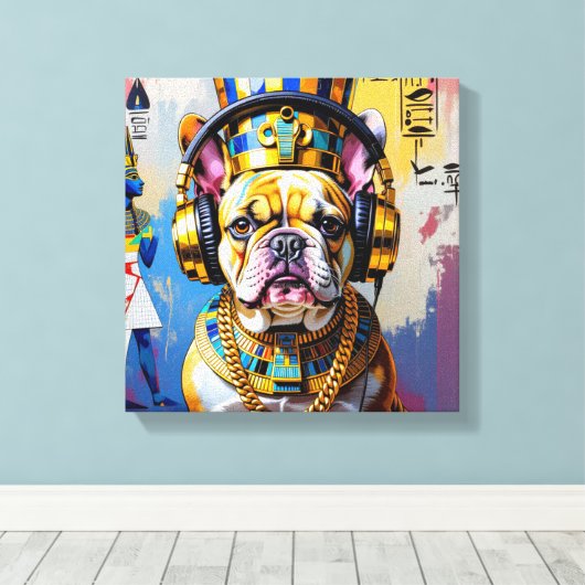 KING TUT-FRENCH BULLDOG CANVAS AFDRUK (Insitu (Houten vloer))