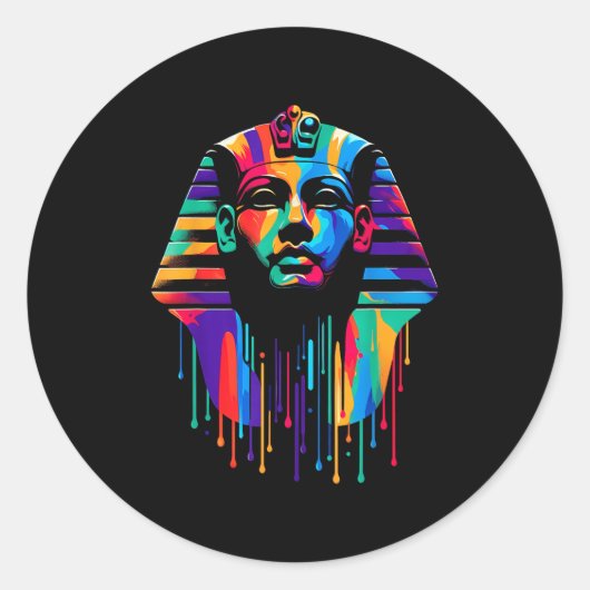 King Tut. Tutankhamun Minimalist Vibrant Style Chr Ronde Sticker (Voorkant)